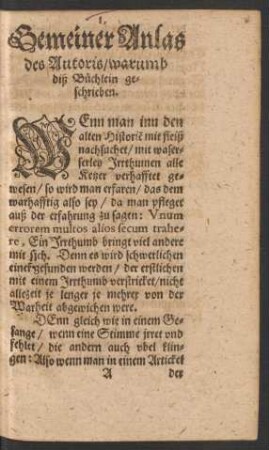 Gemeiner Anlas des Autoris/ warumb diß Büchlein geschrieben.