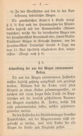 §5. Behandlung der aus den Wagen entnommenen Decken