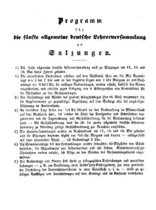 Programm für die fünfte allgemeine deutsche Lehrerversammlung zu Salzungen