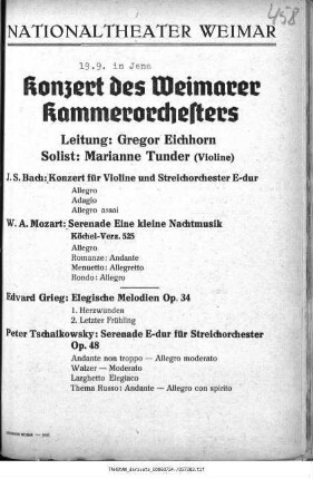 Konzert des Weimarer Kammerorchesters [...] Erstes Akademisches Konzert