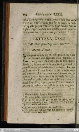 Lettera LXXIII. Al Illustrissimo Sig. Bar. Gr. ***