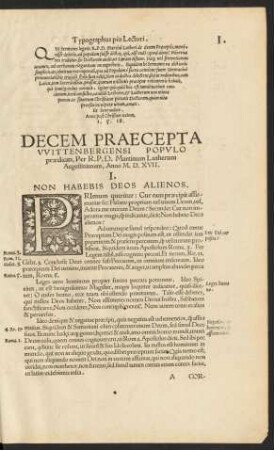 Decem Praecepta Wittenbergensi Populo praedicata, Per R. P. D. Martinum Lutherum Augustinianum, Anno M. D. XVII.