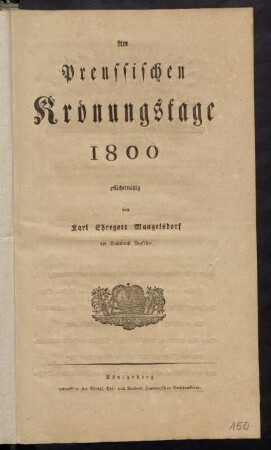 Am Preussischen Krönungstage 1800