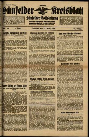 Erste Ausgabe vom Samstag, den 23. März 1940.