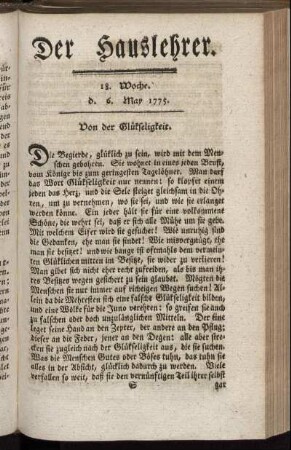 18. Woche, d. 6. May 1775