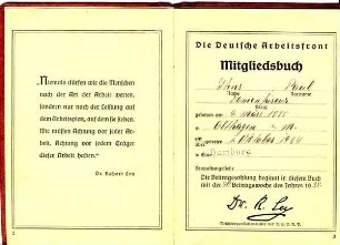 MITGLIEDSBUCH DER DEUTSCHEN ARBEITSFRONT