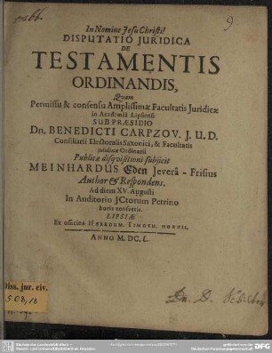 Disputatio de testamentis ordinandis