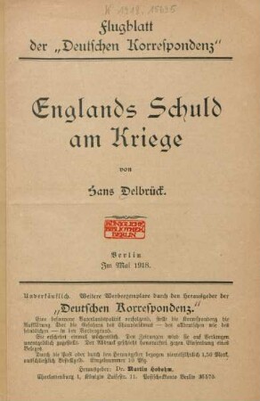 Englands Schuld am Kriege