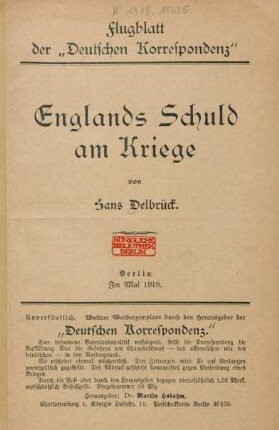 Englands Schuld am Kriege