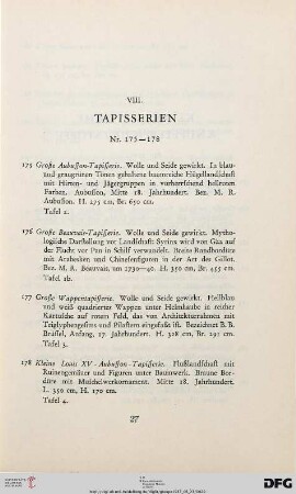 VIII. Tapisserien (Nr. 175-178)