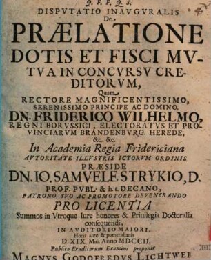 Disp. inaug. de praelatione dotis et fisci mutua in concursu creditorum