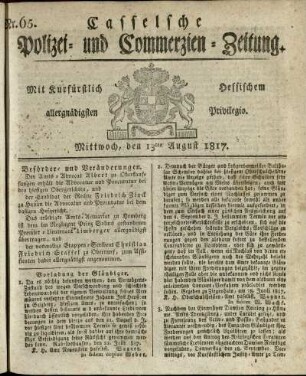 Nr. 65, Mittwoch, den 13ten August 1817