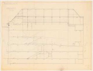 Geschäftshaus und Kino Tauentzienstraße 19-19a, Berlin-Schöneberg: Umbau des Kinos zum Kaufhaus: Längsschnitt 1:100