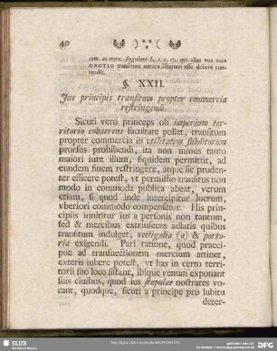 §. XXII. Jus principis transitum propter commercia restringendi