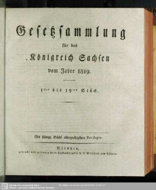 1819: Gesetzsammlung für das Königreich Sachsen
