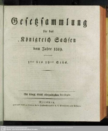 1819: Gesetzsammlung für das Königreich Sachsen