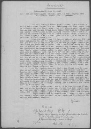 Riet: Visitationsbericht mit Pfarrbericht 1947