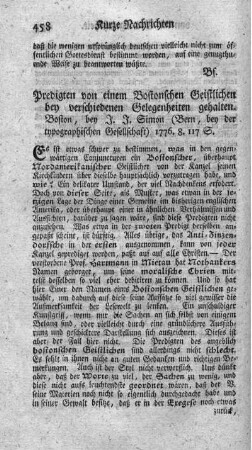 Predigten von einem Bostonschen Geistlichen bey verschiedenen Gelegenheiten gehalten.