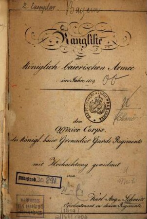 Rang-Liste der Königlich-Baierschen Armée : für d. Jahr .., 1819