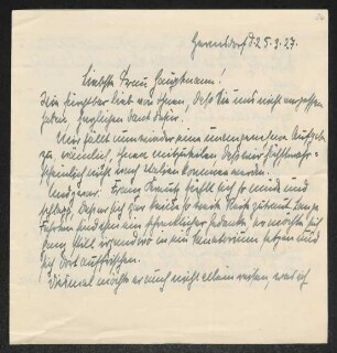 Brief von Margarete Kreutz an Margarete Hauptmann