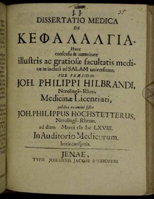 Dissertatio Medica De Kephalalgia