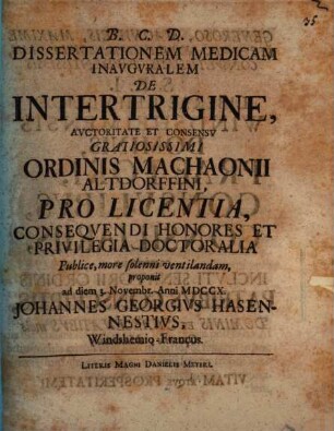Dissertationem med. inaug. de intertrigine