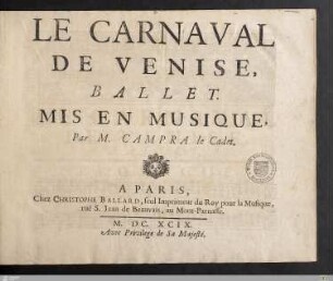 Le Carnaval De Venise : Ballet. Mis En Musique