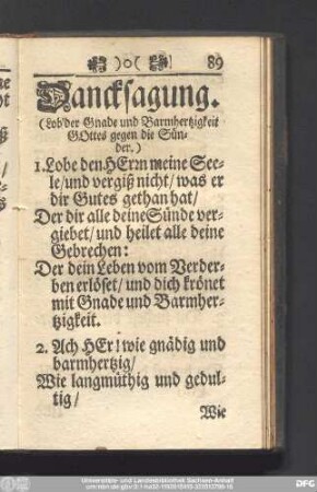Dancksagung. (Lob' der Gnade und Barmhertzigkeit Gottes gegen die Sünder.)