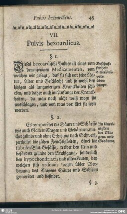VII. Pulvis bezoardicus