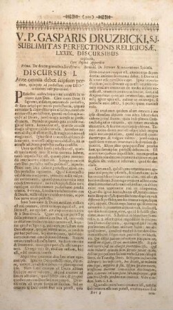 V. P. Gasparis Druzbicki, S. J. Sublimitas Perfectionis Religiosae. LXXIX. Discursibus explicata, cum duplici Appendice