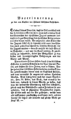 Vorerinnerung zu den 102 Kupfern von Hübners biblischen Geschichten