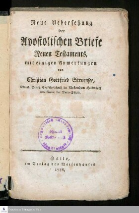 Neue Uebersetzung der Apostolischen Briefe Neuen Testaments