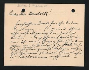 Briefkarte an Max Marschalk : [1906]