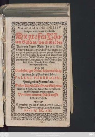1: Weiset die Geheimniß von Christo/ in den ersten drey Capiteln des Ersten Buchs Mose