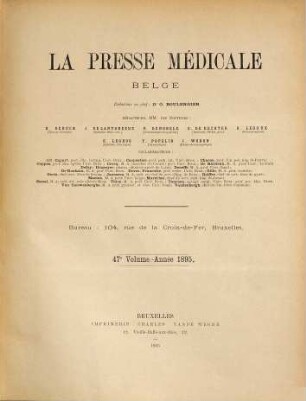 Presse médicale belge. 47. 1895
