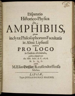 Disputatio Historico-Physica De Amphibiis