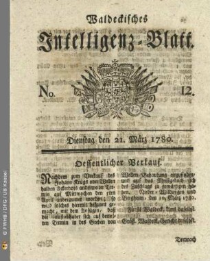 No. 12, Dienstag den 21. März 1780