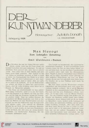 10/11: Max Slevogt : zum sechzigsten Geburtstag