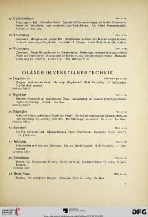 Gläser in venetianer Technik, Gläser mit Emailmalerei, geschliffene Gläser, Zwischengoldgläser, Künstlergläser (Nr. 30-110)