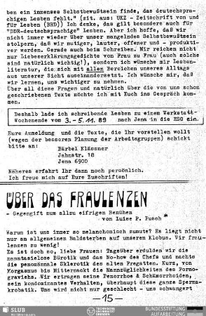 Über das Fraulenzen : Gegengift zum allzu eifrigen Bemühen