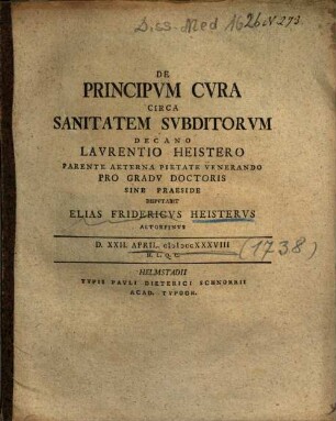 De Principvm Cvra Circa Sanitatem Svbditorvm