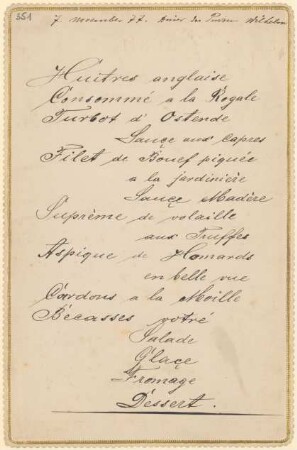 Menükarte : Dinerdes Prinzen Wilhelm