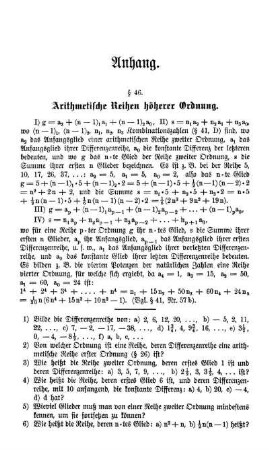 Anhang. Arithmetische Reihen höherer Ordnung.