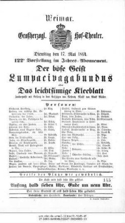 Der böse Geist Lumpacivagabundus oder Das leichtsinnige Kleeblatt