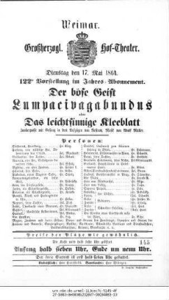 Der böse Geist Lumpacivagabundus oder Das leichtsinnige Kleeblatt