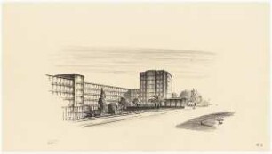 BBC (Brown, Boveri & Cie), Mannheim-Käfertal Bürohaus: Perspektivische Ansicht Querbau