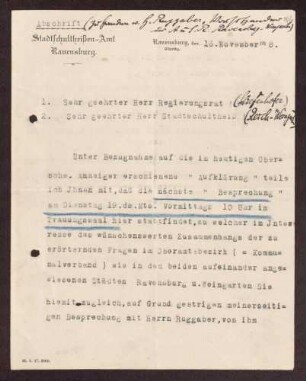 Besprechungen bei Oberbürgermeister Reichle, Ravensburg