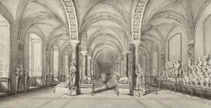 Inneres der Mengschen Abguss-Sammlung : Stallgebäude (Johanneum), Inneres, Erdgeschoß, Ostflügel, Ansicht des Mengsischen Museums, aquarellierte Zeichnung, 1794