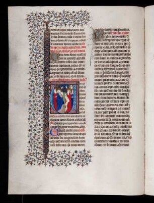 Historisierte Initiale: V(iri galylei), Himmelfahrt Christi, Bordürenstab und Dornblattranke