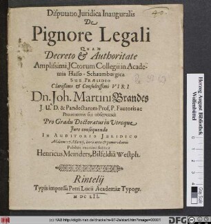 Disputatio Iuridica Inauguralis De Pignore Legali